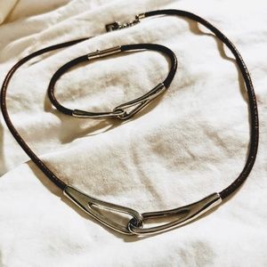 NW Jewelry - NW Leather and Silver Choker w/ Matching Bracelet NW Jewelry - NW Leather and Silver Choker w/ Matching Bracelet